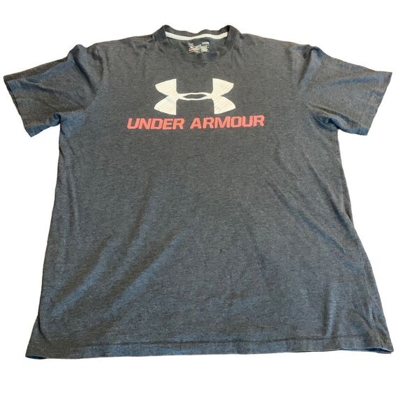 Under Armour Men’s Gray Short Sleeve Logo Heatgear Regular T-Shirt Tee Large - Picture 1 of 6